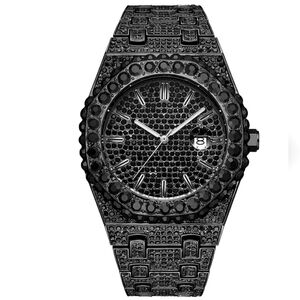 Mens Luxury Full Iced Out Black CZ Hip Hop Blinged-out Watch